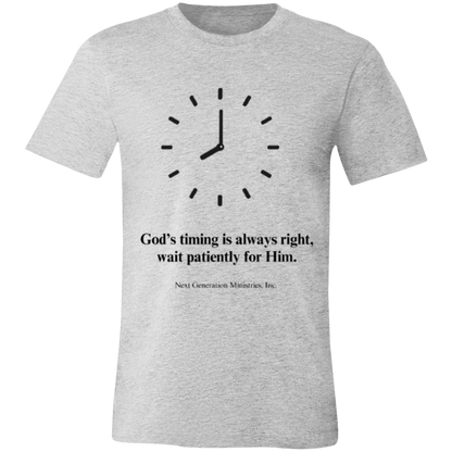 3001C Unisex Jersey Short-Sleeve T-Shirt, Unisex, God's Timing, Faith, Apparel