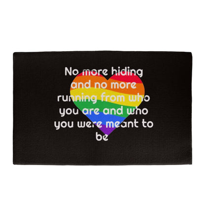 Pride Rug, Pride Door Mat, Outside Mat, Outside Rug, Black rug white letters, No More Hiding