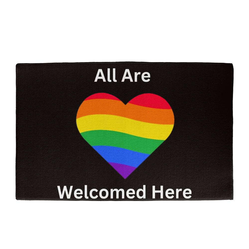 Pride Welcome Rug, Pride Welcome Door Mat, Outside Welcome Mat, Outside Welcome Rug, Black rug white letters