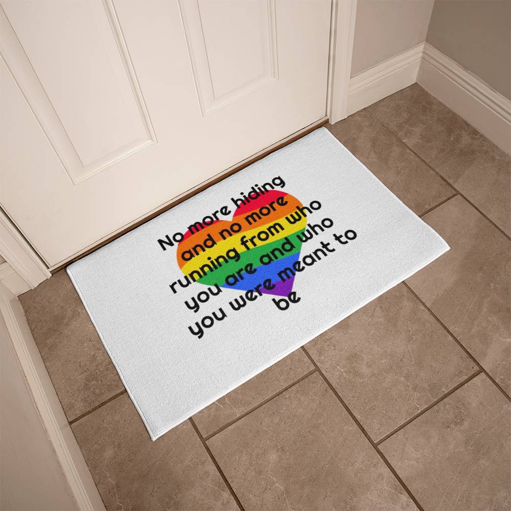 Pride Rug, Pride Door Mat, Outside Mat, Outside Rug, White rug black letters, No More Hiding