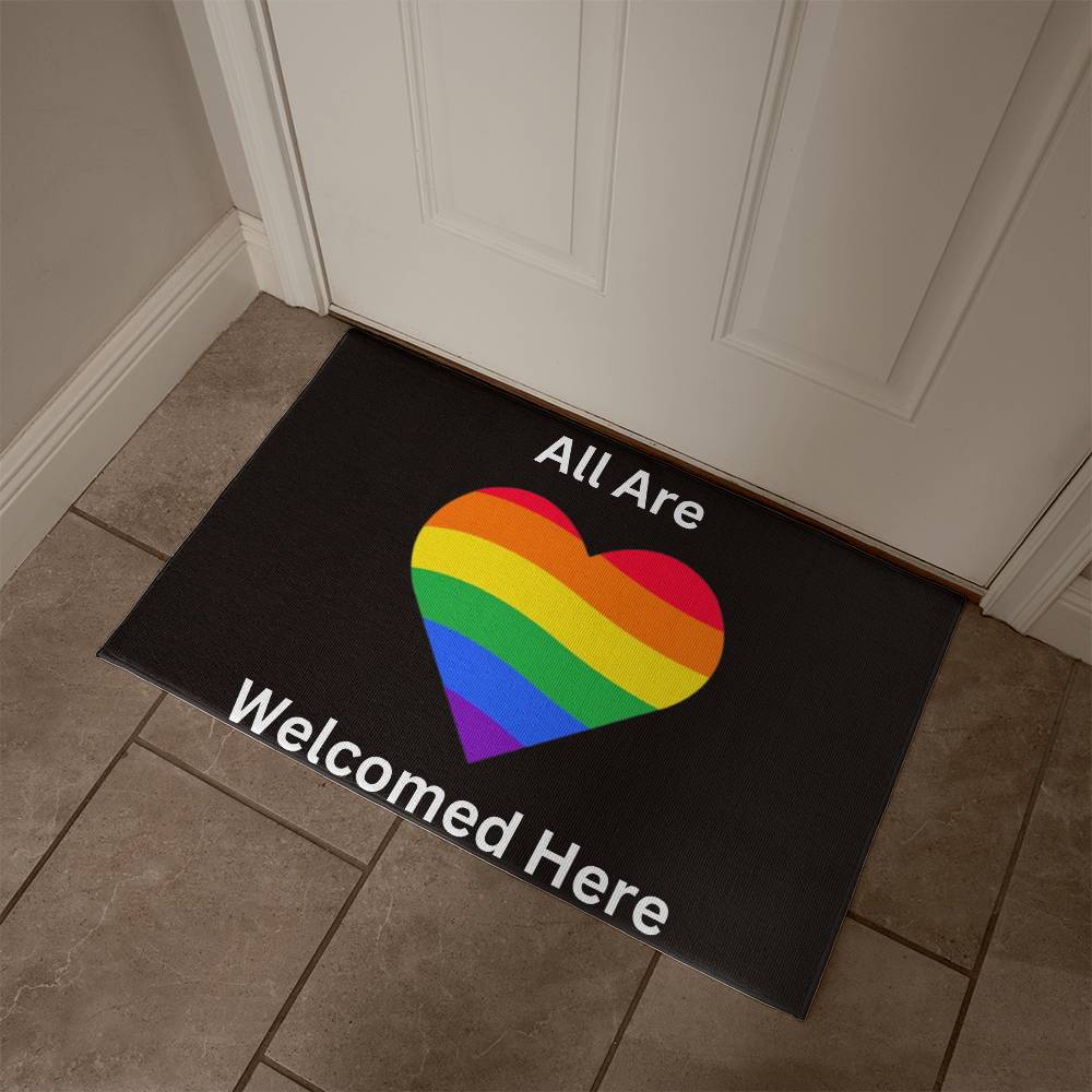 Pride Welcome Rug, Pride Welcome Door Mat, Outside Welcome Mat, Outside Welcome Rug, Black rug white letters