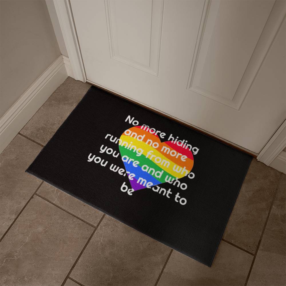 Pride Rug, Pride Door Mat, Outside Mat, Outside Rug, Black rug white letters, No More Hiding