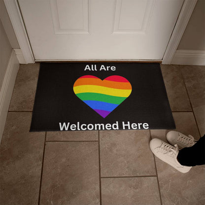 Pride Welcome Rug, Pride Welcome Door Mat, Outside Welcome Mat, Outside Welcome Rug, Black rug white letters