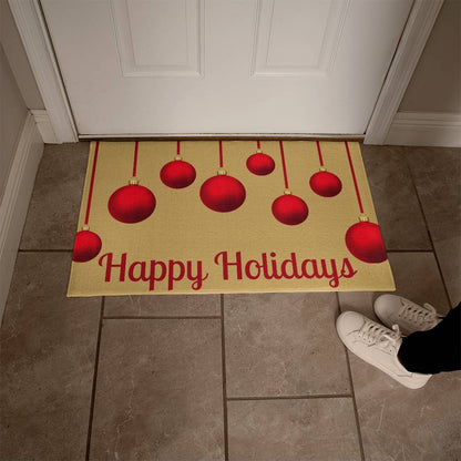 Happy Holiday Christmas doormat, Welcome doormat outside, Holiday Christmas doormat outside, Gold