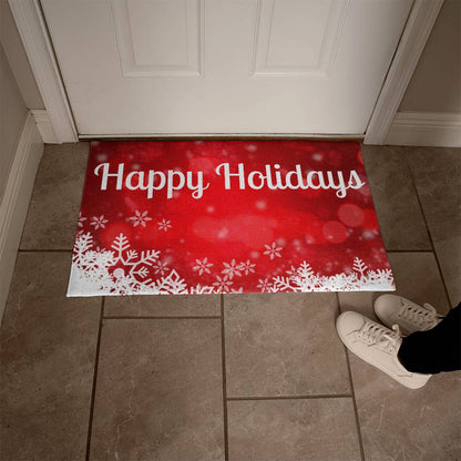 Happy Holiday Christmas doormat, Welcome doormat outside, Holiday Christmas doormat outside, Red