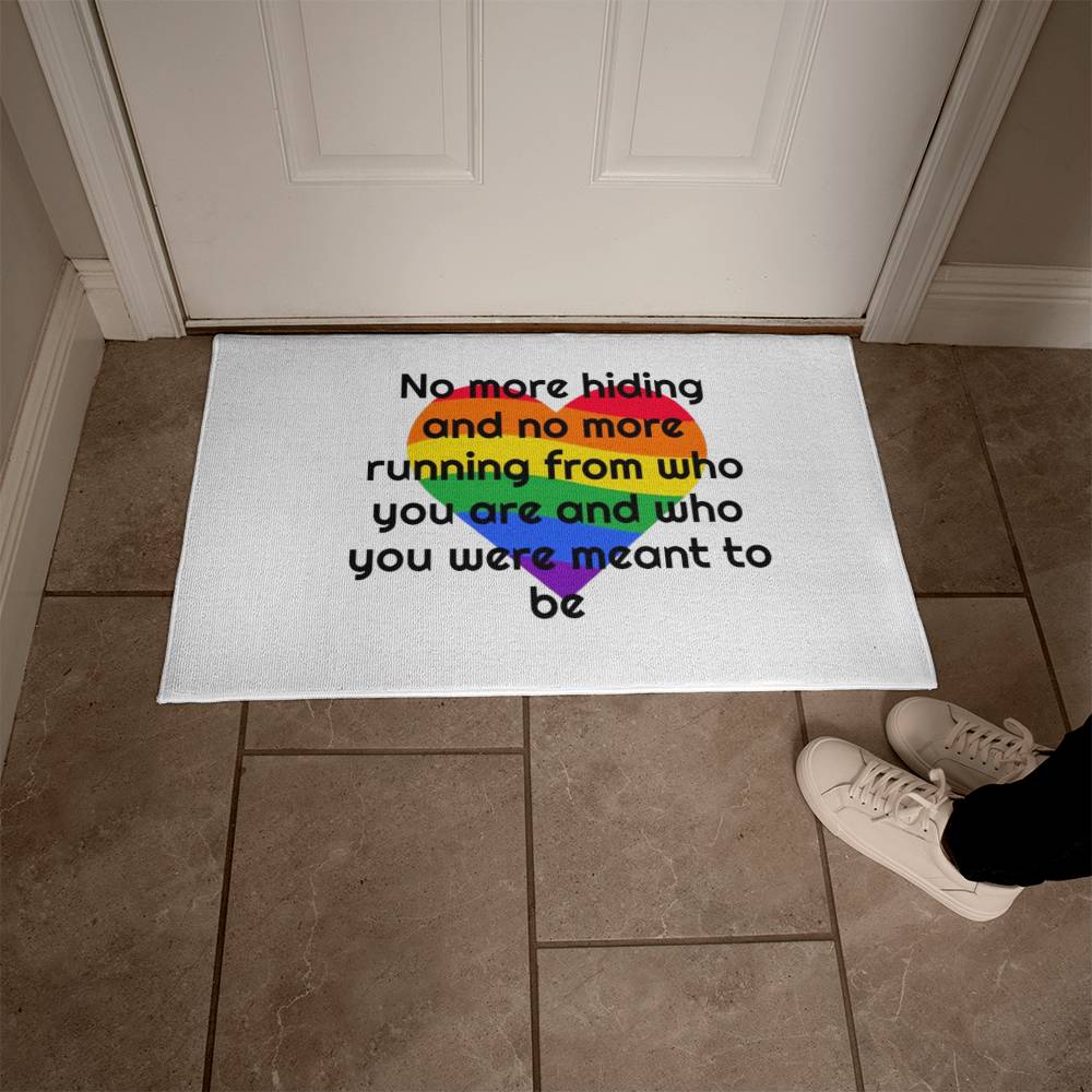 Pride Rug, Pride Door Mat, Outside Mat, Outside Rug, White rug black letters, No More Hiding