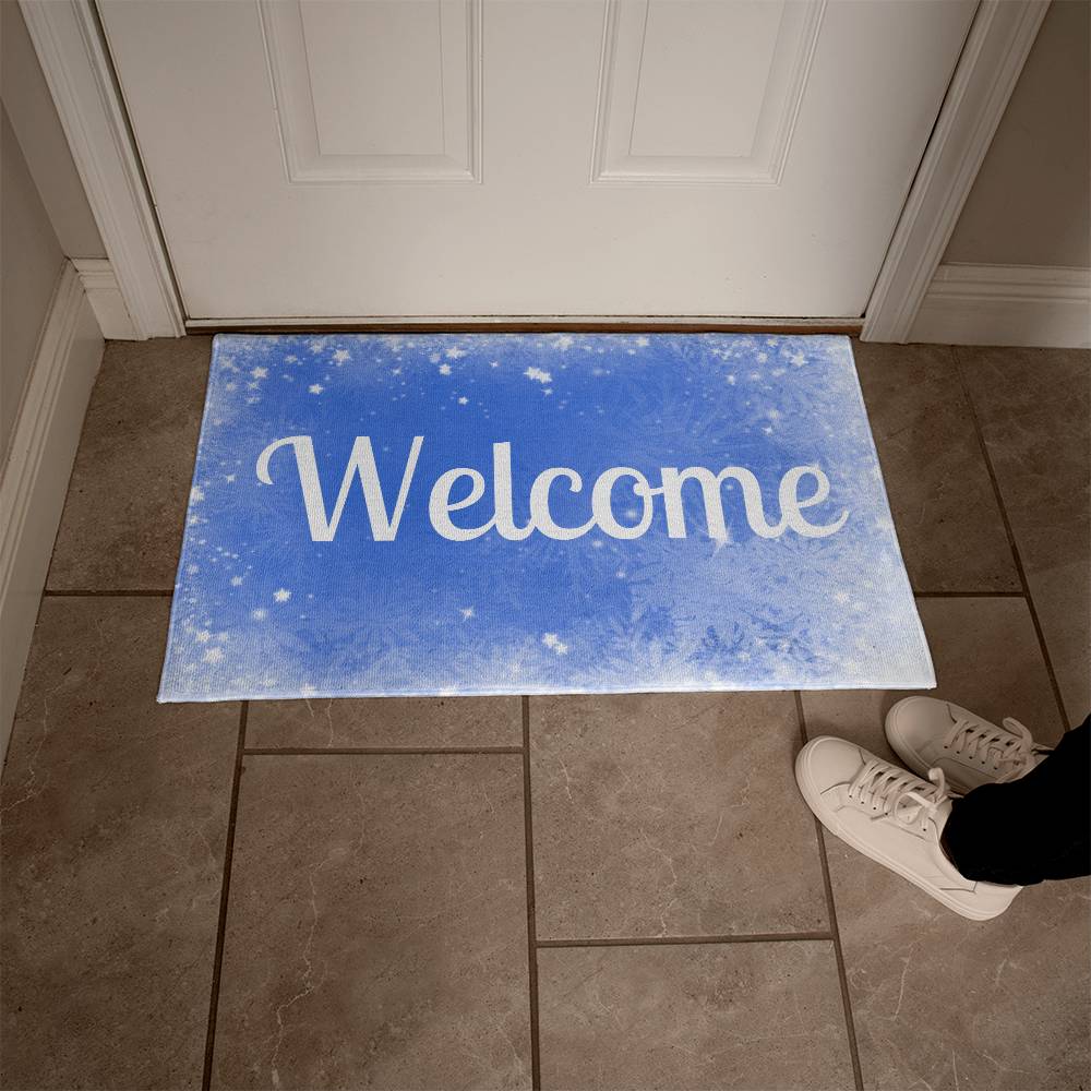 Snowflake Welcome doormat outside, Holiday Christmas doormat outside, Happy Holiday Christmas doormat