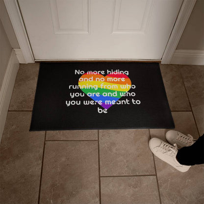 Pride Rug, Pride Door Mat, Outside Mat, Outside Rug, Black rug white letters, No More Hiding