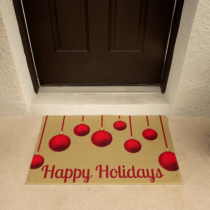 Happy Holiday Christmas doormat, Welcome doormat outside, Holiday Christmas doormat outside, Gold