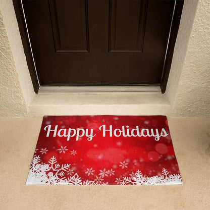 Happy Holiday Christmas doormat, Welcome doormat outside, Holiday Christmas doormat outside, Red