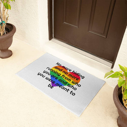 Pride Rug, Pride Door Mat, Outside Mat, Outside Rug, White rug black letters, No More Hiding