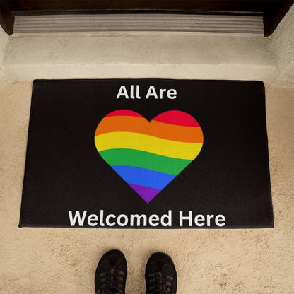 Pride Welcome Rug, Pride Welcome Door Mat, Outside Welcome Mat, Outside Welcome Rug, Black rug white letters