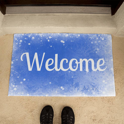 Snowflake Welcome doormat outside, Holiday Christmas doormat outside, Happy Holiday Christmas doormat