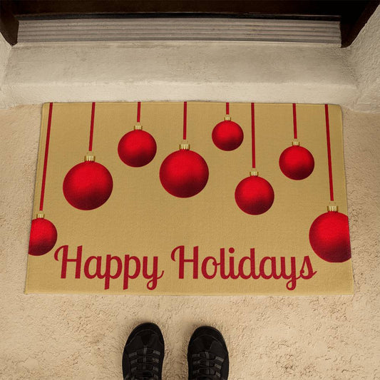 Happy Holiday Christmas doormat, Welcome doormat outside, Holiday Christmas doormat outside, Gold