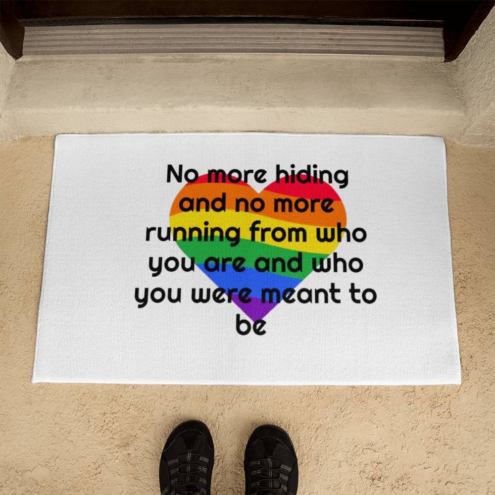 Pride Rug, Pride Door Mat, Outside Mat, Outside Rug, White rug black letters, No More Hiding