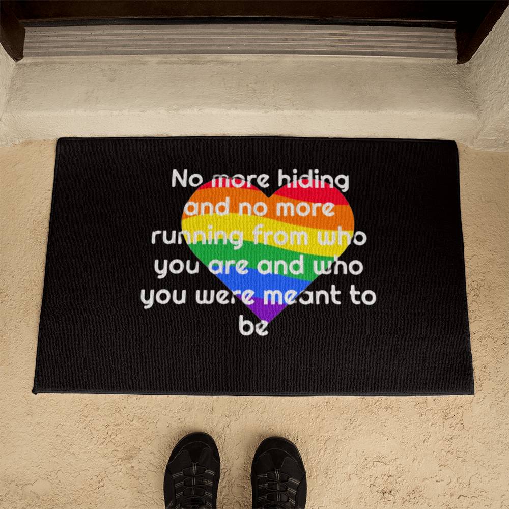 Pride Rug, Pride Door Mat, Outside Mat, Outside Rug, Black rug white letters, No More Hiding