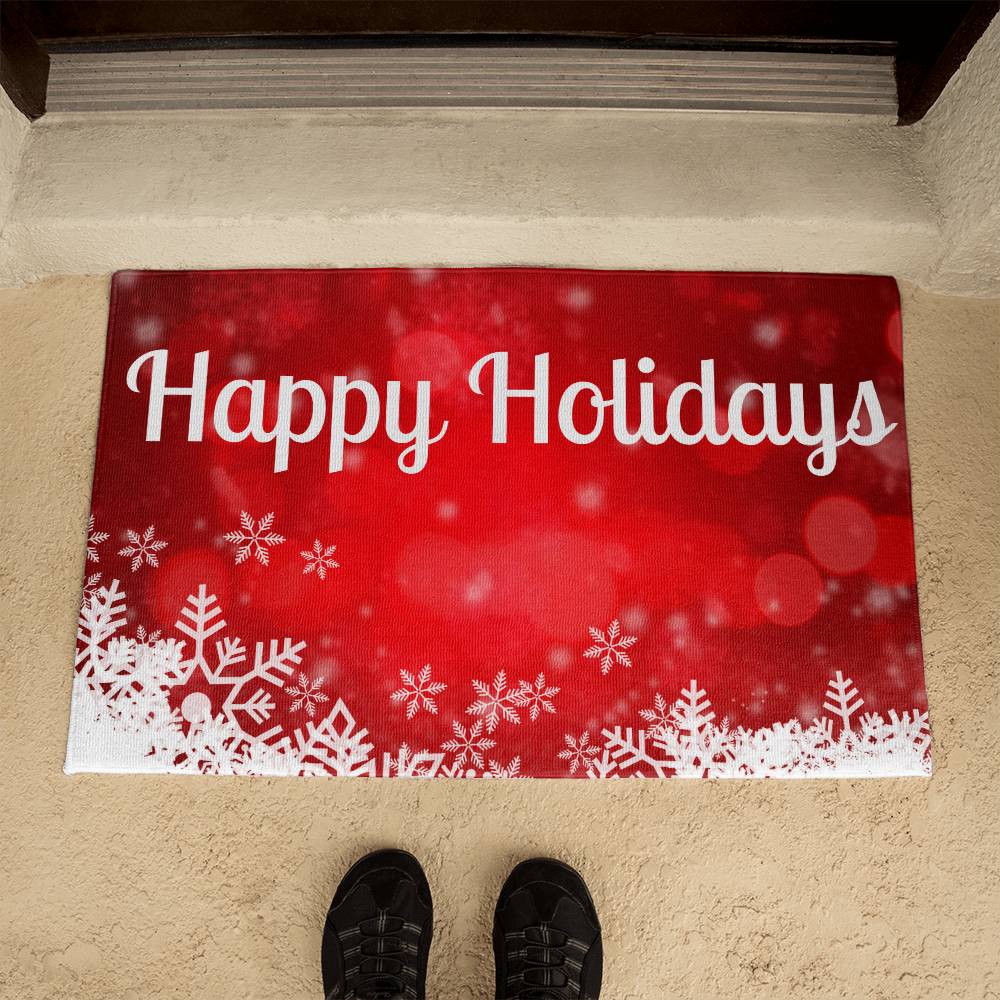 Happy Holiday Christmas doormat, Welcome doormat outside, Holiday Christmas doormat outside, Red