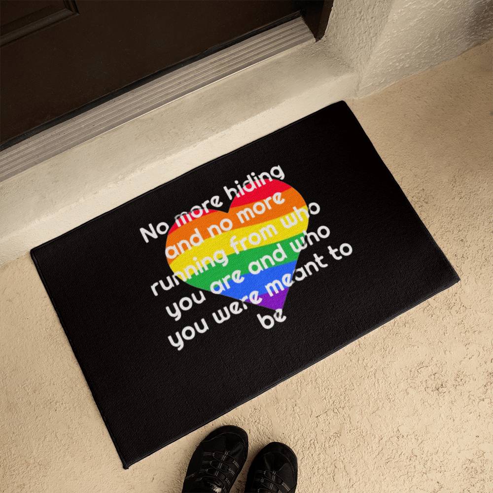 Pride Rug, Pride Door Mat, Outside Mat, Outside Rug, Black rug white letters, No More Hiding