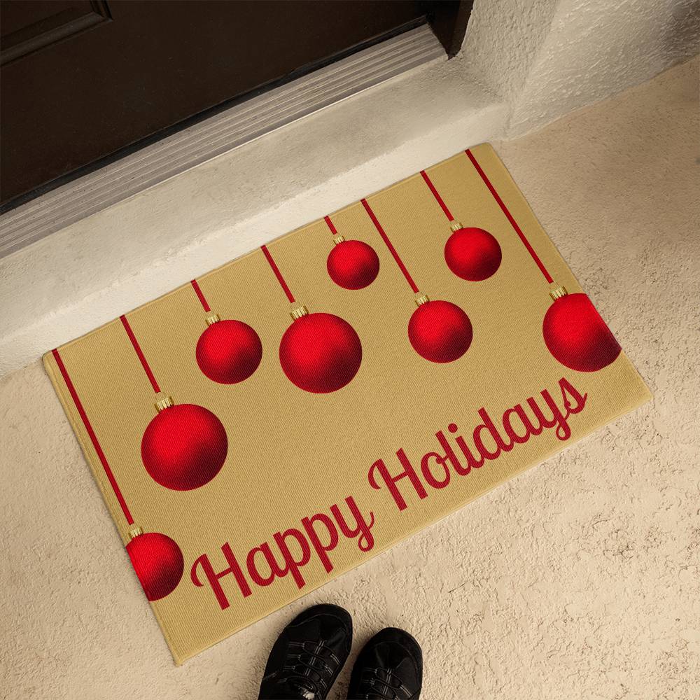 Happy Holiday Christmas doormat, Welcome doormat outside, Holiday Christmas doormat outside, Gold