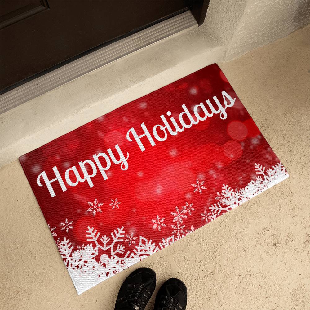 Happy Holiday Christmas doormat, Welcome doormat outside, Holiday Christmas doormat outside, Red