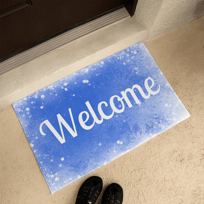 Snowflake Welcome doormat outside, Holiday Christmas doormat outside, Happy Holiday Christmas doormat